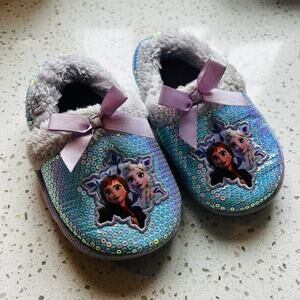 Frozen Slippers Purple Sequins with Bows Toddler 9/10